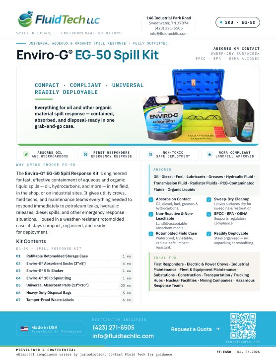 First page of the ENVIRO-G EG-50 Spill Kit cut sheet