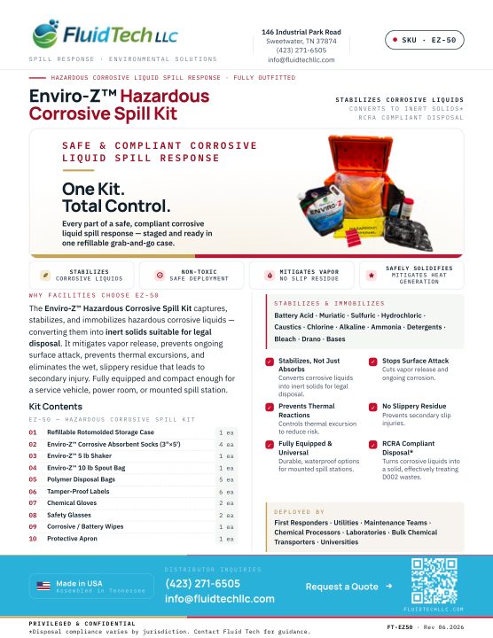 First page of the ENVIRO-Z EZ-50 Hazardous Corrosive Spill Kit cut sheet